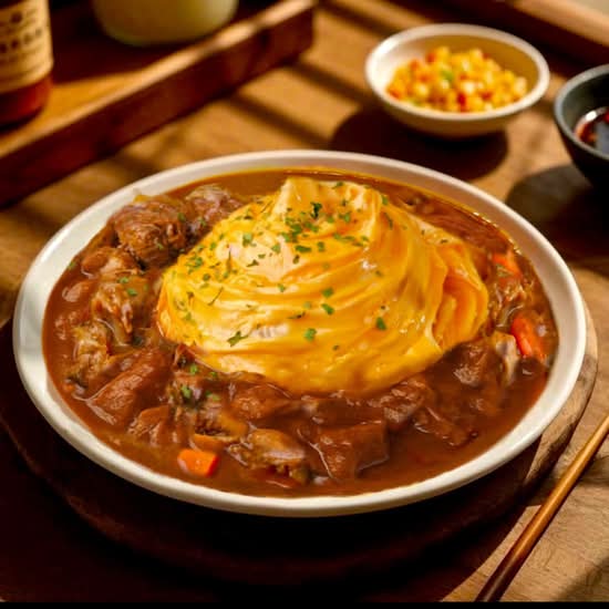 咖喱燴牛肉蛋包飯 Beef Curry Omelette Rice